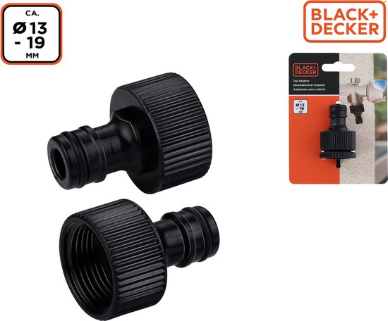 BLACK+DECKER Slangkoppeling met Reduceerstuk - ⌀13-19 MM - Lekvrije Koppeling - Zwart