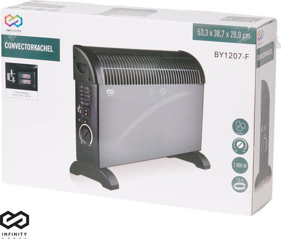 Infinity Goods Elektrische Convectorkachel - Turbo Functie en Ventilator - 750 / 1500 / 2000W - Verstelbare Thermostaat - Radiatorkachel - Oververhittingsbeveiliging - 35m² - Zwart