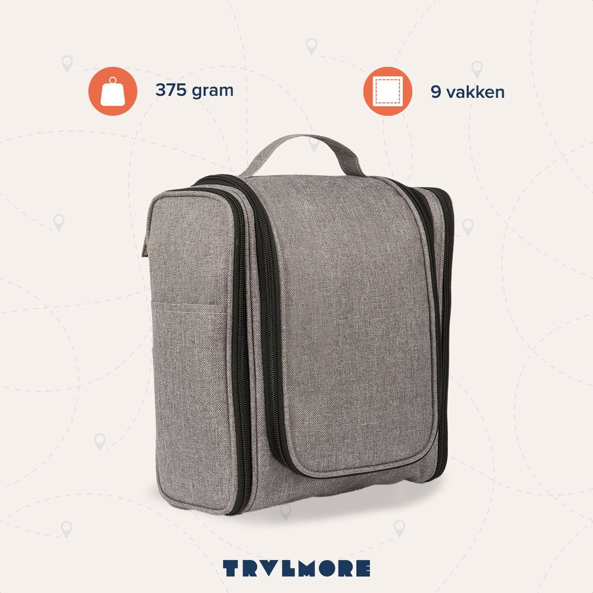 TRVLMORE Toilettas XL - Hangend met Haak - Grijs