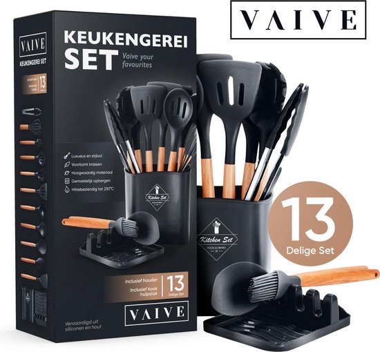 VAIVE Kookgerei set 13-delig met Houder - Keukengerei Set - Garde - Spatel Silicone