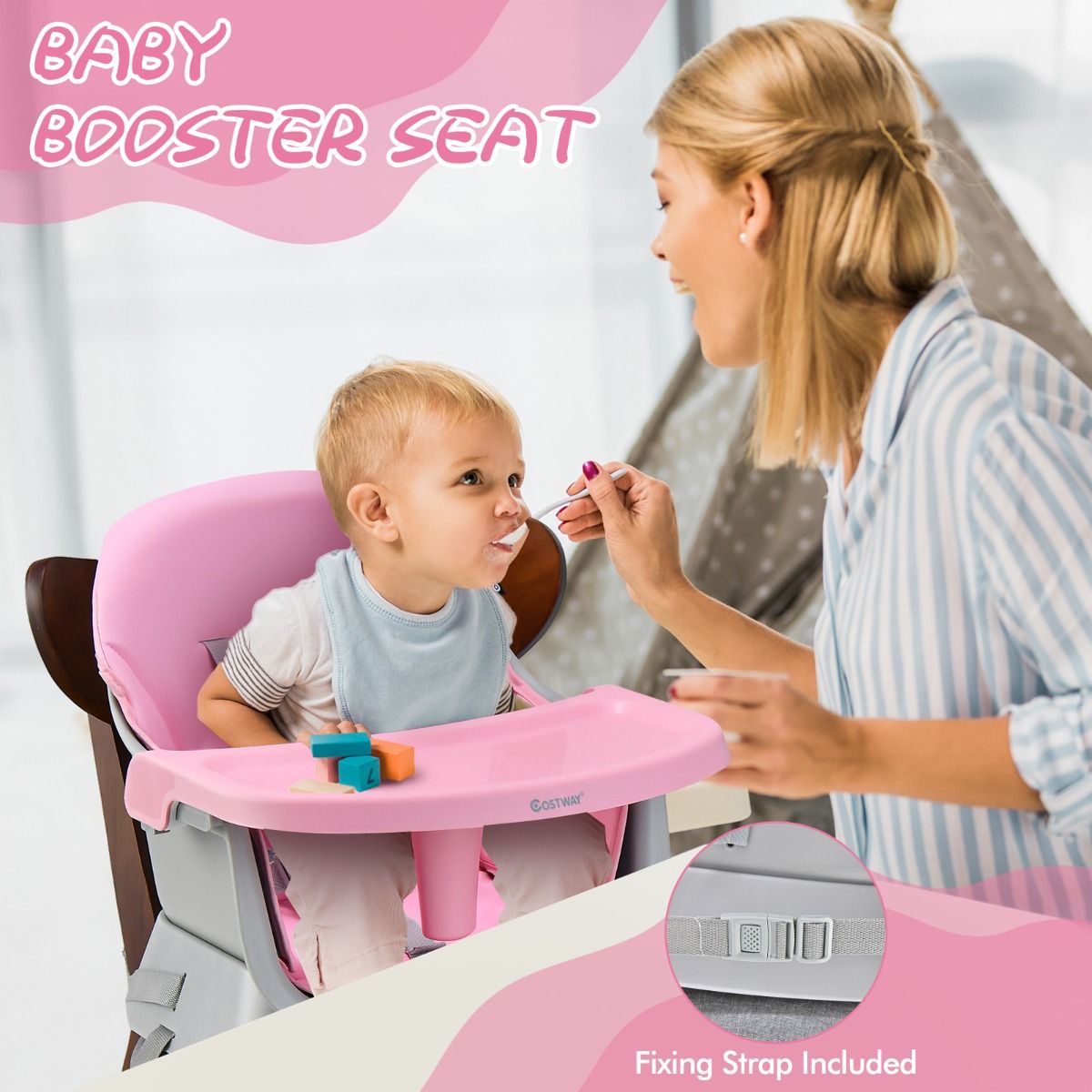 Coast 6-in-1 Baby High stoel Hoge stoel & eetstoel & leertafel & Building Stone Table 58 x 58 x 98 cm roze