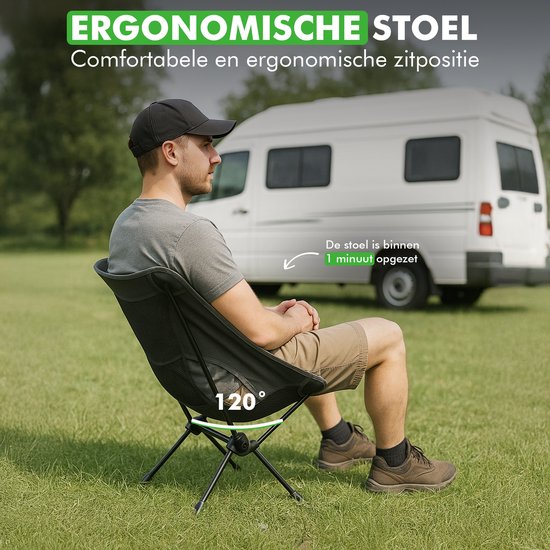 Travelhawk Campingstoel - Strandstoel - Strandstoel Opvouwbaar - Visstoel - Vouwstoel - Opvouwbaar - Inklapbaar - Lichtgewicht - Zwart