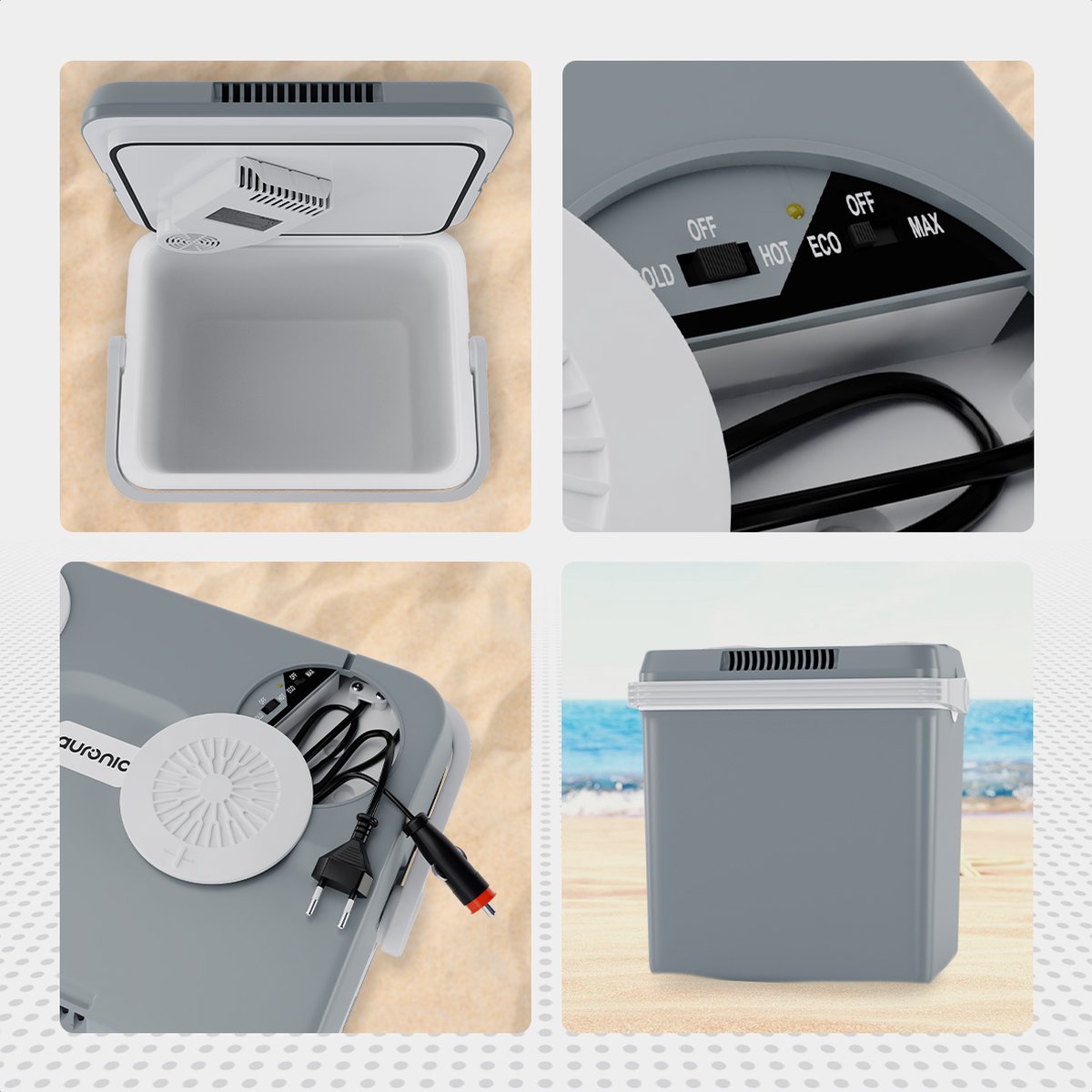 Auronic Elektrische Koelbox 25L - Koelen en Verwarmen - Auto en Camping - 44 x 32 x 44,7 cm - Grijs