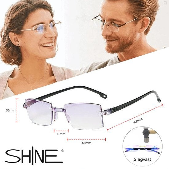 Shine Anti blauw Licht Computerbril 1.00 - Multifocale Beeldschermbril - Leesbril Voor Dames en Heren - Incl Accessoires