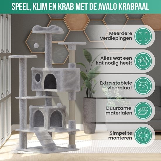 Avalo Krabpaal Voor Katten Met 7 Niveaus - 137x49x49 CM - Lichtgrijs - Krabpaal Voor Grote Katten