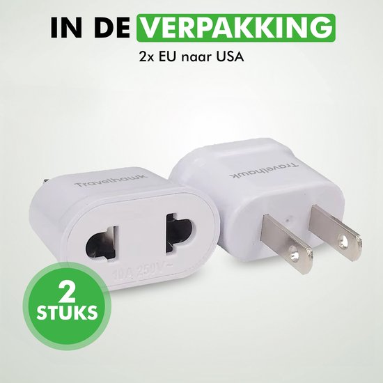Travelhawk Reisstekker EU naar VS/USA - Wereldstekker - Wereldstekkers - Reisstekker Type A - 2 Stuks - Wit