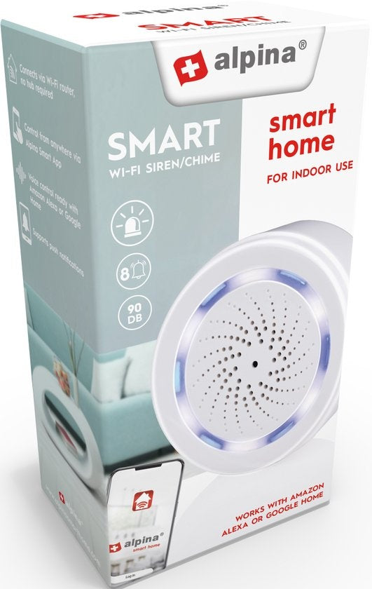 alpina Smart Home Slimme Sirene - Bewegingssensor - 90dB - 8 Geluiden - Alarm voor Binnen