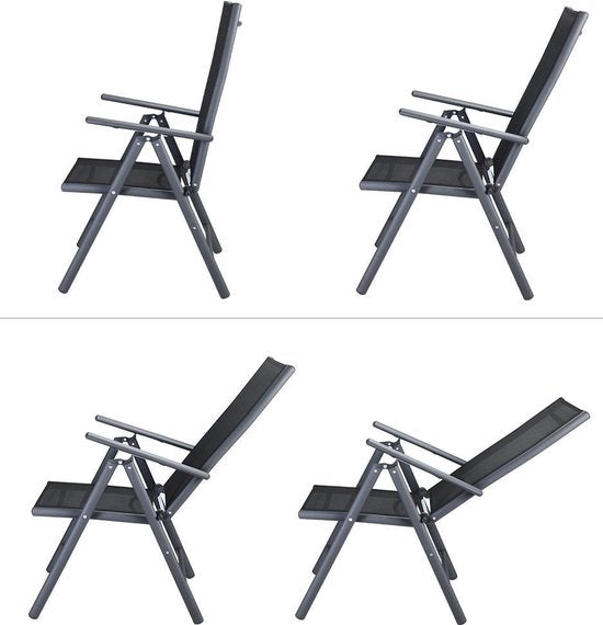 Tuinset 6 + 1 Klapstoelen Tuintafel \/u2013 Aluminium 140x80cm - Grijs