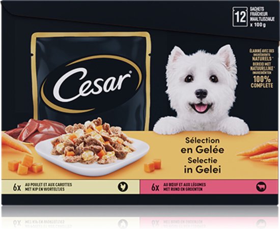Cesar Maaltijdzakjes Multipack Adult In Gelei - Hondenvoer - 12 stuks