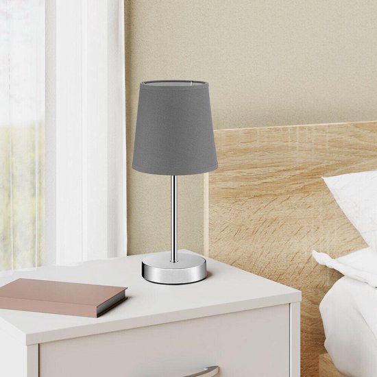 Tafellamp, nachtlamp, grijze kap, metalen voet