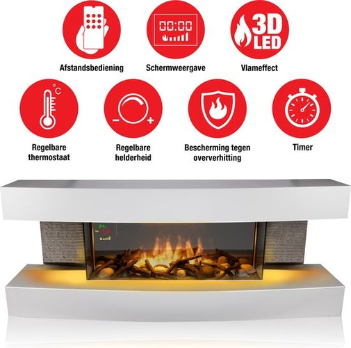 Classic Fire Elektrische Sfeerverwarming - 2000W - LED Vlammen - Wit - 120x31x46 cm