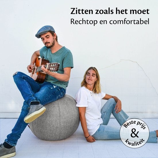 Bckz Zitbal Kantoor en Thuis 65 CM - Luxe Yoga Bal - Zitballen met Hoes - Ergonomische Bureaustoel Bal - Linnen Lichtgrijs