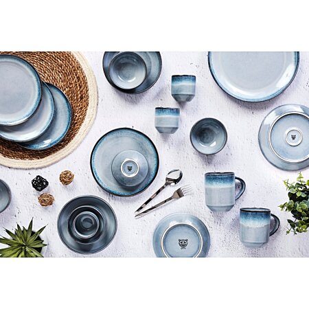 Bjorn Servies 18 delige set - wit/blauw met zwarte rand