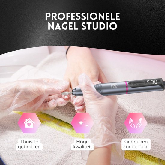 Beeperfect® Draadloze Elektrische Nagelvijl Pro Edition - Nagelfrees - Manicure en Pedicure set - Oplaadbaar - 11 Bitjes en 60 Schuurrolletjes - 30.000RPM