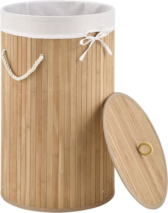 Bamboe Wasmand Curly - 55 Liter - Natuurkleur - Incl. Waszak & Deksel