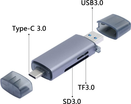 Garpex® SD Kaart lezer USB C - Card Reader USB 3.0 - Kaartlezer SD kaart - Geheugenkaartlezer - Micro SD kaartlezer - USB kaartlezer - Aluminium