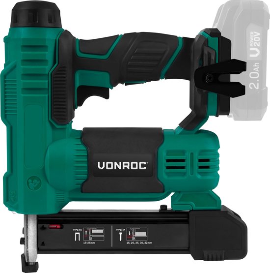 VONROC accu tacker – VPower 20V – Incl. 1000 nieten & 1000 spijkers – Zonder accu & lader