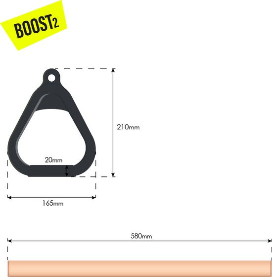 BOOST2 trapeze met Kunststof Ringen zwart met PP-touwen