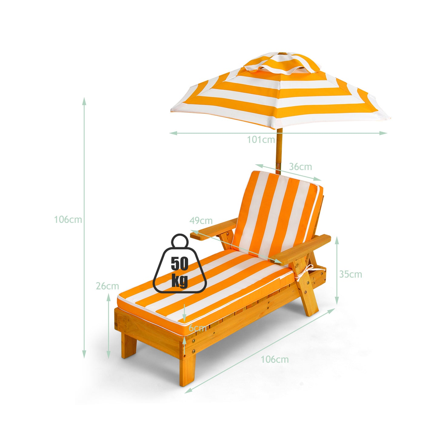 Coast Kinderligstoel met Parasol Kinderligstoel Hout 106 x 49 x 106 cm Geel + Wit