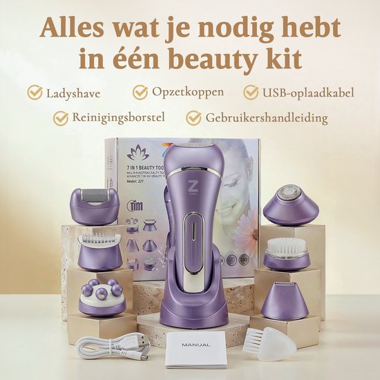 Ladyshave voor Vrouwen - 7 in 1 Scheerapparaat - Epilator - Gezichtsmassage - Eeltverwijderaar - Waterdicht - Bikinilijn - Zeri