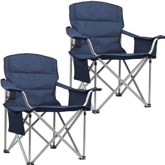TRVLMORE Campingstoelen - Opvouwbaar - 2 Stuks - XL - Vouwstoelen - 150 kg draagvermogen - Drankhouder - Koelvak - Zijvak - Klapstoel - Blauw