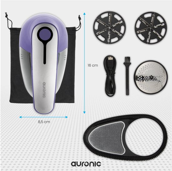 Auronic Elektrische Pluizenverwijderaar - Draadloze Ontpiller - Accuduur 60 minuten - Pluizentondeuse - 2 Extra Opzetstukken - Paars