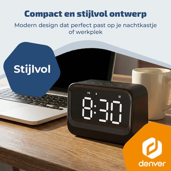 Denver Digitale Wekker - Bluetooth speaker - Dual alarm - LCD Display - EC54B - Zwart