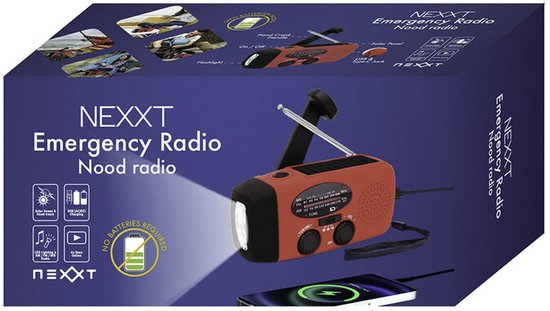 Nexxt Noodradio – Altijd Bereikbaar Zonder Stroom – Solar & Handdynamo – Voor Noodsituaties en Outdoor
