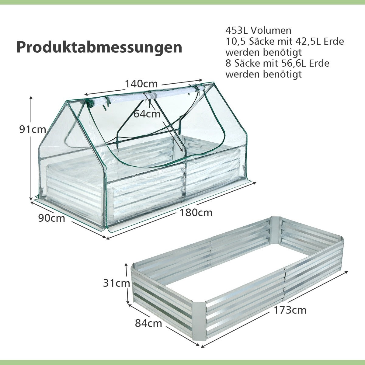 Coast 180 x 90 x 91 cm gegoten gegalvaniseerd verhoogd bed met kas