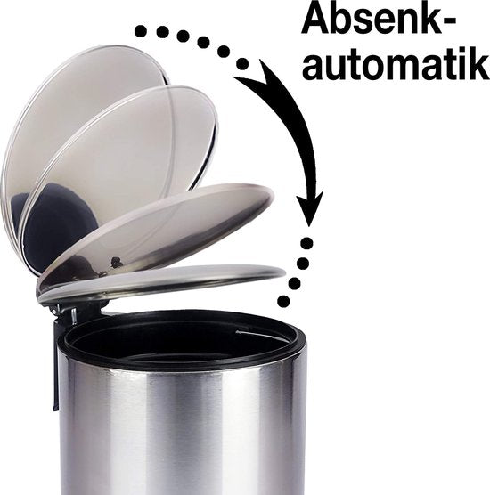 BADIONA Prullenbak – Softclose Deksel & Uitneembare Binnenemmer – 5 Liter – 22 x 22 x 29 cm – Zilver/Zwart