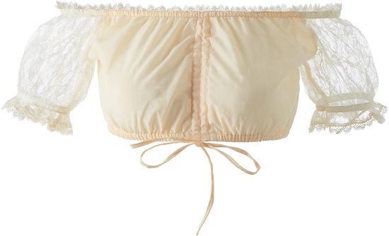 DressForFun Dirndlblouse Tyroler Hanne – Voorzien Van Carmen-halslijn En Kanten Ruches En Satijnen Lint – Voor Oktoberfest En Themafeesten – Beige Polyester En Katoen – Maat S
