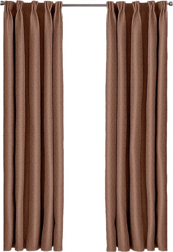 Larson - Luxe Geweven Blackout Gordijn - Haken - Chocolade Bruin - 150 x 250 cm – Verduisterend & kant en klaar