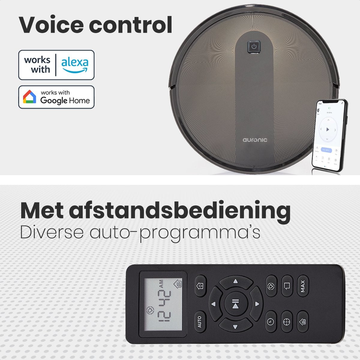 Auronic Robotstofzuiger met Dweilfunctie - WiFi en App - 1400Pa - Automatisch Laadstation - Dubbel Filtersysteem - Zwart
