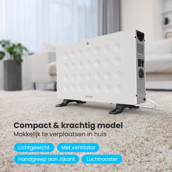 Auronic Convectorkachel - 2000W - Ingebouwde Ventilator - Elektrische Kachel - Met Thermostaat - Heater - Wit