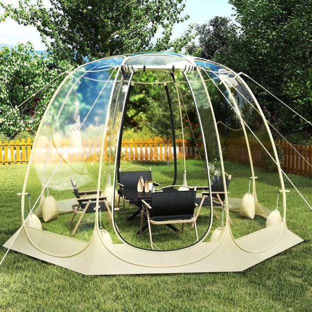 coast 630° transparante pop-up bubble tent 265 x 265 x 190 cm voor 5-6 personen, beige