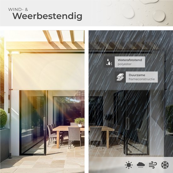 tectake® Klemluifel Taija met Handslinger - 200 x 310 cm - Zonwering - Verticaal Zonnescherm - Ondoorzichtig Rolgordijn Buiten - In Hoogte Verstelbare Luifel voor Terra en Tuin - Snel te Monteren Balkonscherm - Beige