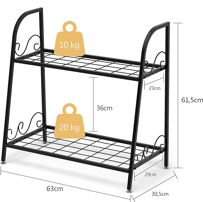 Coast Metalen Plantenrek - 2 Laags - 63 x 30,5 x 61,5 cm - Zwart