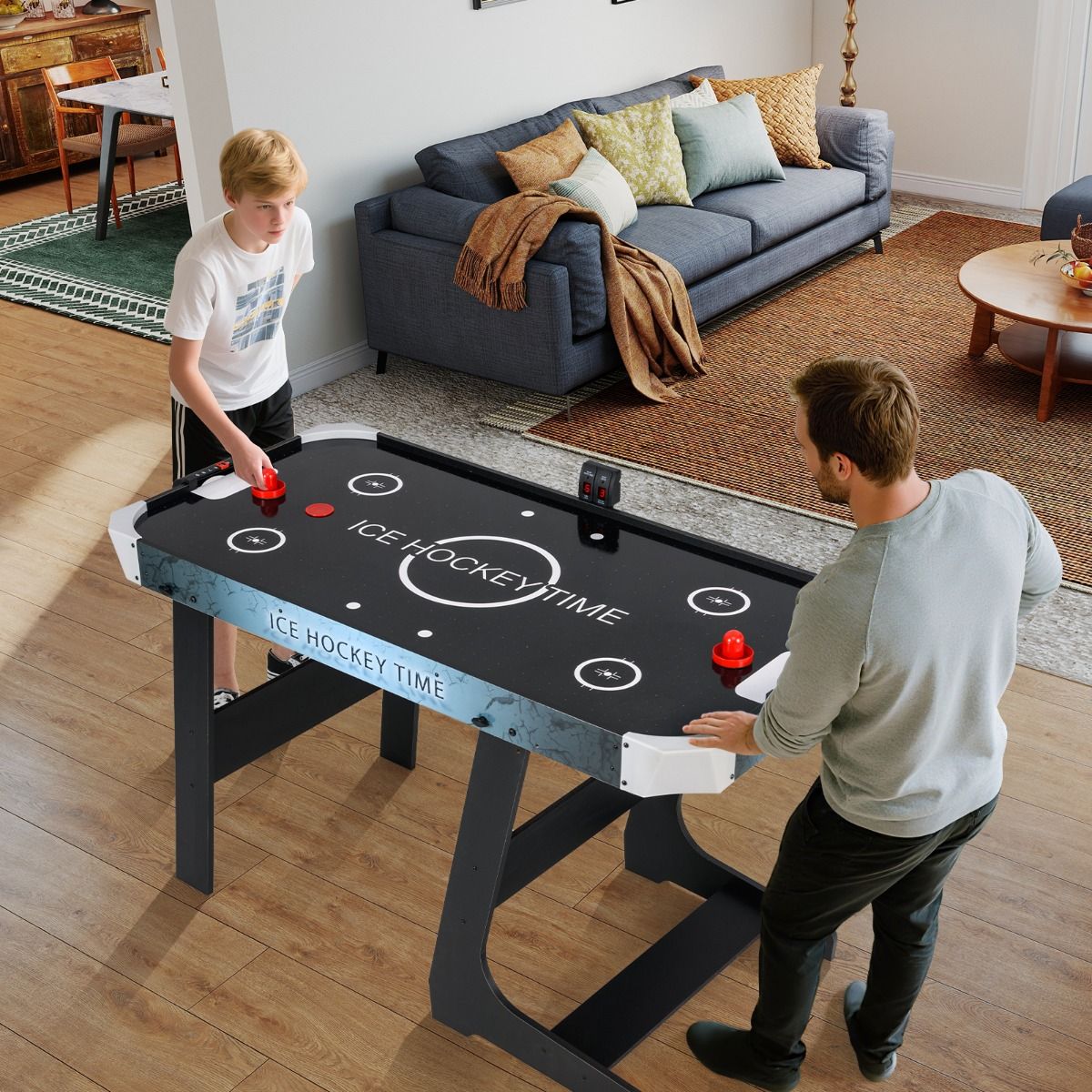 coast Opvouwbare Airhockeytafel – Zwart – 144x68x79 cm – LED-display & 12V Motor