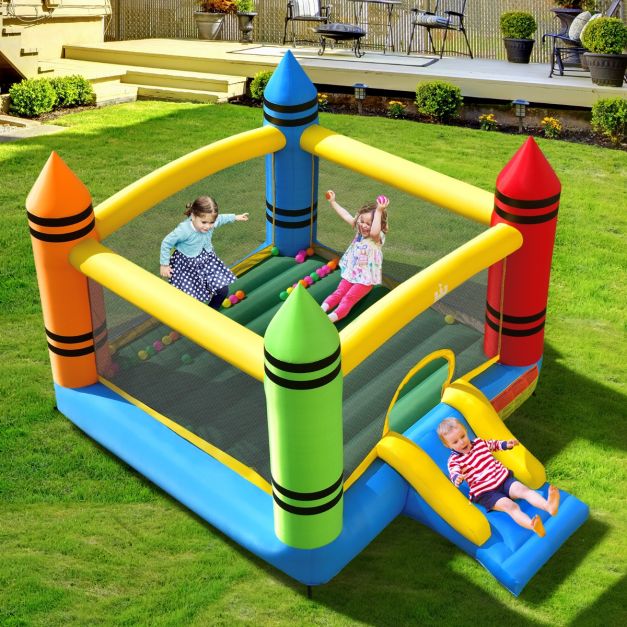 Coast Springkasteel Multicolor – Opblaasbaar Speelkasteel met Glijbaan en Ballen – 350 x 273 x 226 cm