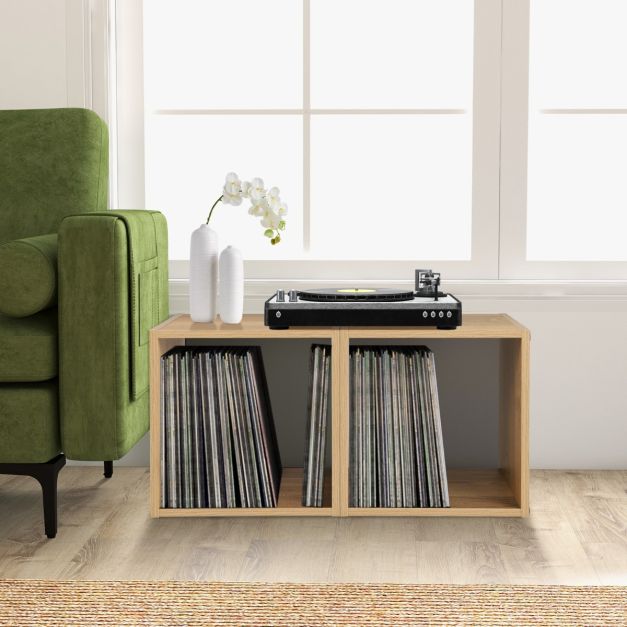Set van 2 Opbergplanken 2 Opbergkubussen Gecombineerde Tralieplank Stapelbare Boekenkast Opbergrek voor Vinylplaten 38 x 33 x 77 cm