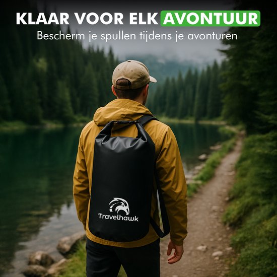 Travelhawk Drybag - Waterdichte Tas - Waterproof Drybag - Opberg Zak - 20 L - Outdoor Tas - Zwart