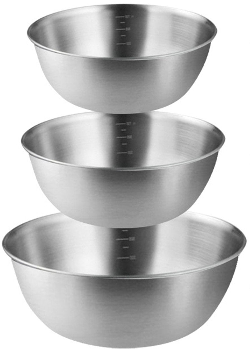 Set van 3 RVS Kommen - 1,2 L, 1,8 L en 2,5 L - RVS 304 - Stapelbaar - Vaatwasserbestendig