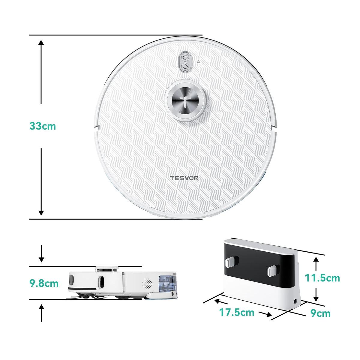 Tesvor S8 Pro Robotstofzuiger met Dweilfunctie - 8000 Pa Zuigkracht, LiDAR Navigatie, Tapijtdetectie, 240 Min Werktijd - Wit - 116,84 × 76,2 × 38,1 cm