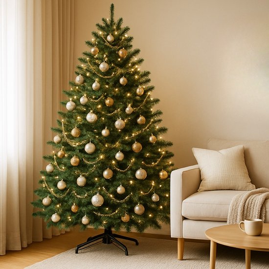 Arti Casa Kunstkerstboom 210 cm - Spar voor Kerst met Kerstboomstandaard - Kerstboom Kunststof - Kerstdecoratie voor Binnen - Groen
