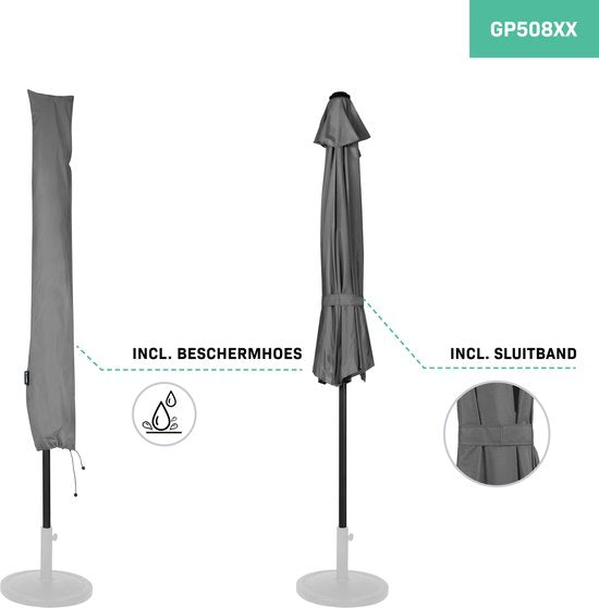 VONROC Premium Parasol Magione – Duurzame balkon parasol - Halfrond 270x135cm – UV werend doek - Grijs – Incl. beschermhoes