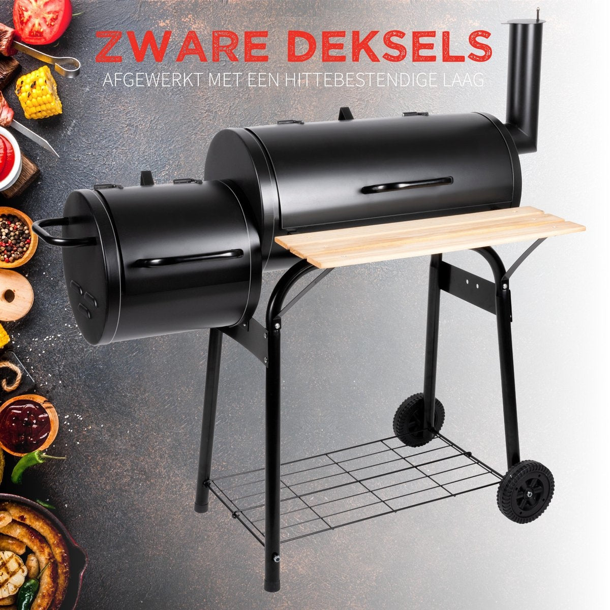 BBQ Collection 2-in-1 Smoker BBQ - Houtskool Barbeque - Buitenkeuken Barbecue - Grill en Smokerbarbecues - 104 x 58 x 114 cm