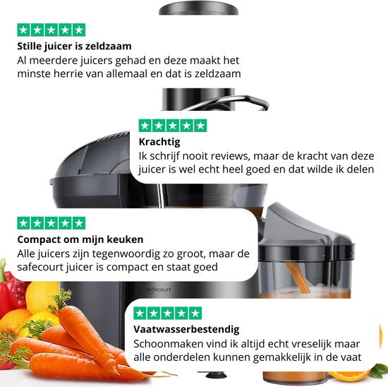 Safecourt Kitchen Sapcentrifuge - Juicer voor Groenten & Fruit - Grote Vulopening - 3 snelheden - 1200 Watt