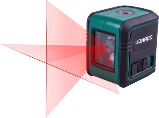 VONROC Kruislijnlaser – Rood – Zelfnivellerend – 10 meter – Incl. bevestigingsbeugel, opbergtas