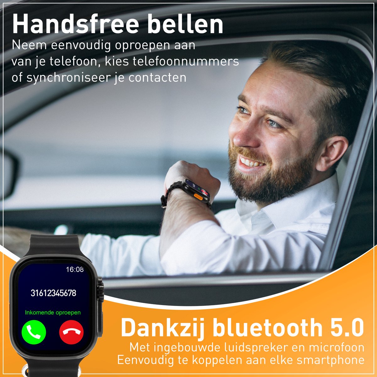 Techancy Smartwatch - Bluetooth - Lange Batterijduur - Slaaptracker - Heren & Dames - Zwart
