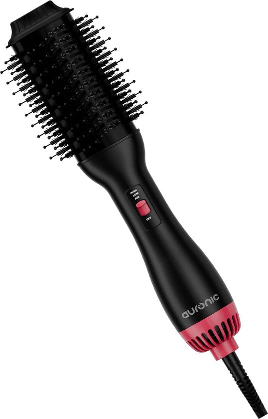 Auronic 4-in-1 Föhnborstel - Airstyler - Kammen - Stijlen - Krullen - Föhnen - 37 mm Krulborstel - 360 Graden Airflow - Zwart/Roze